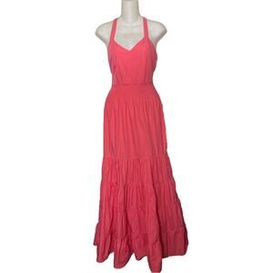 Lusana Penelope 100% Cotton Maxi Open Back Dress Women’s Sz 4 Orange Pink Salmon